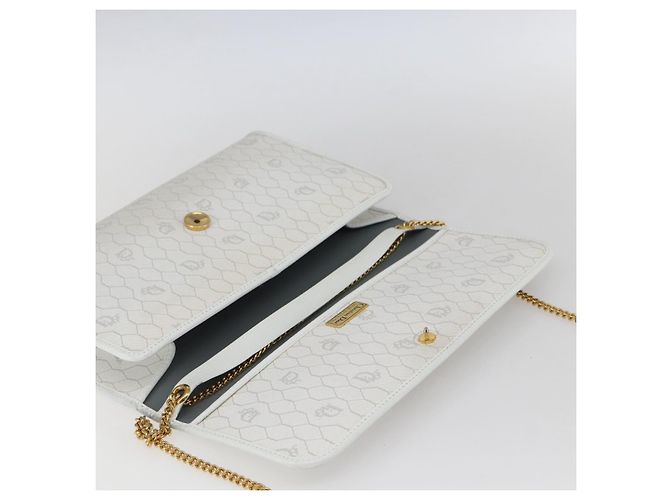 Christian Dior Honeycomb Canvas Chain Shoulder Bag PVC White Gold - vista 10