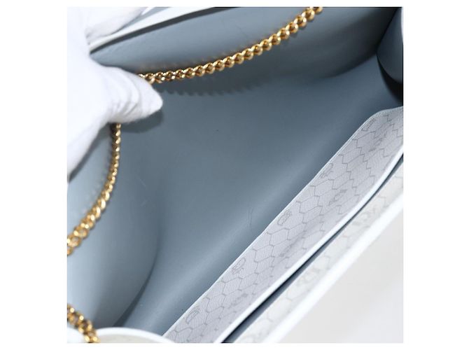 Christian Dior Honeycomb Canvas Chain Shoulder Bag PVC White Gold - vista 11