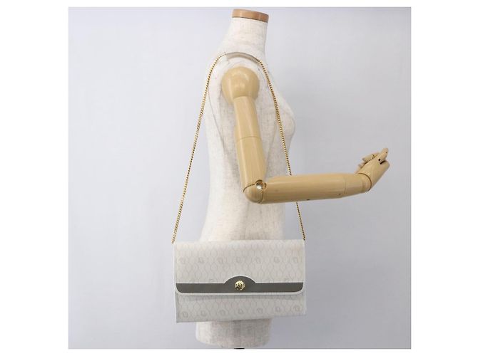 Christian Dior Honeycomb Canvas Chain Shoulder Bag PVC White Gold - vista 21