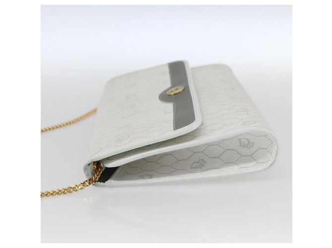 Christian Dior Honeycomb Canvas Chain Shoulder Bag PVC White Gold - vista 3