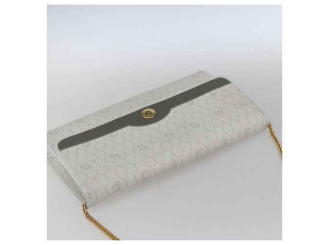 Christian Dior Honeycomb Canvas Chain Shoulder Bag PVC White Gold - vista 6