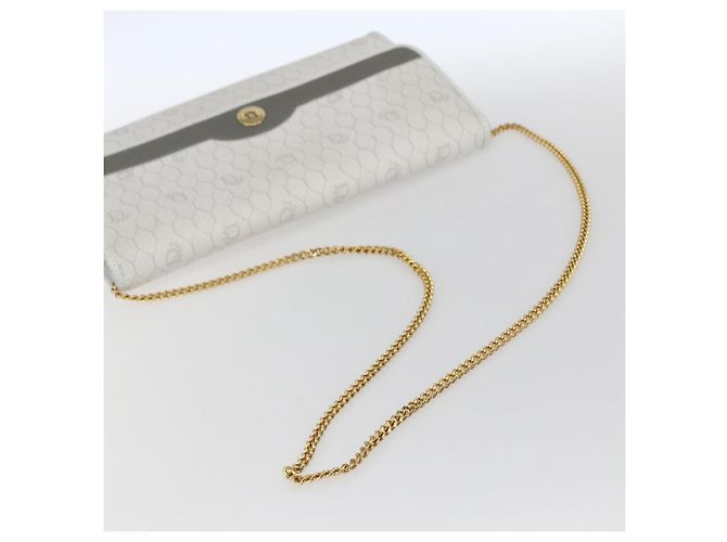Christian Dior Honeycomb Canvas Chain Shoulder Bag PVC White Gold - vista 7