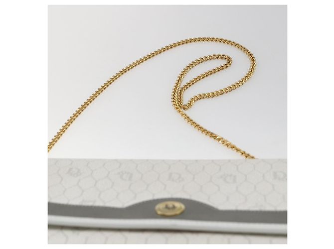 Christian Dior Honeycomb Canvas Chain Shoulder Bag PVC White Gold - vista 8