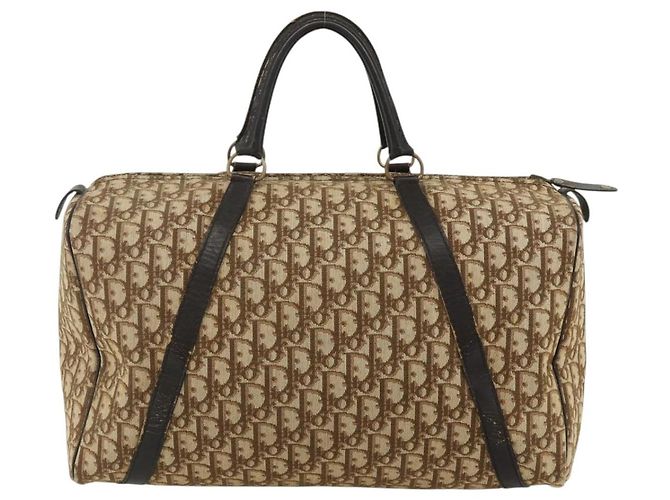 Christian Dior Trotter Canvas Boston Bag Beige Gold - vista 2