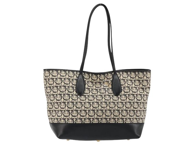 Salvatore Ferragamo Gancini Tote Bag Canvas Black Gold - vista 2
