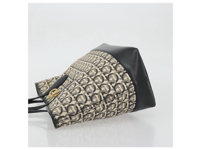 Salvatore Ferragamo Gancini Tote Bag Canvas Black Gold - vista 4