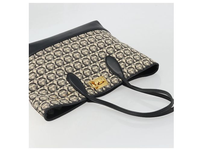 Salvatore Ferragamo Gancini Tote Bag Canvas Black Gold - vista 6