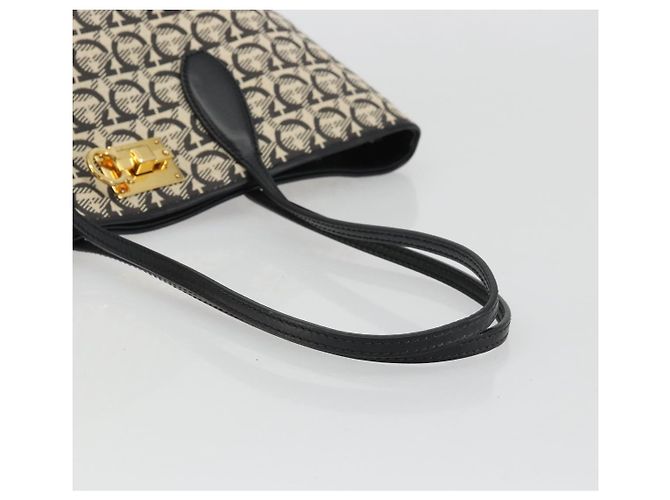 Salvatore Ferragamo Gancini Tote Bag Canvas Black Gold - vista 7
