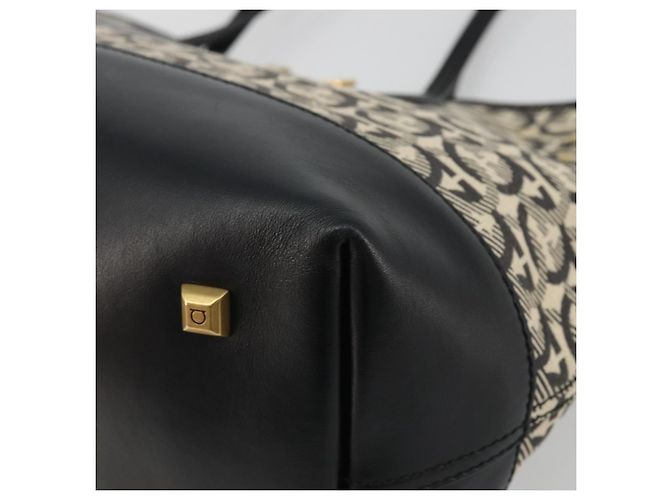 Salvatore Ferragamo Gancini Tote Bag Canvas Black Gold - vista 8