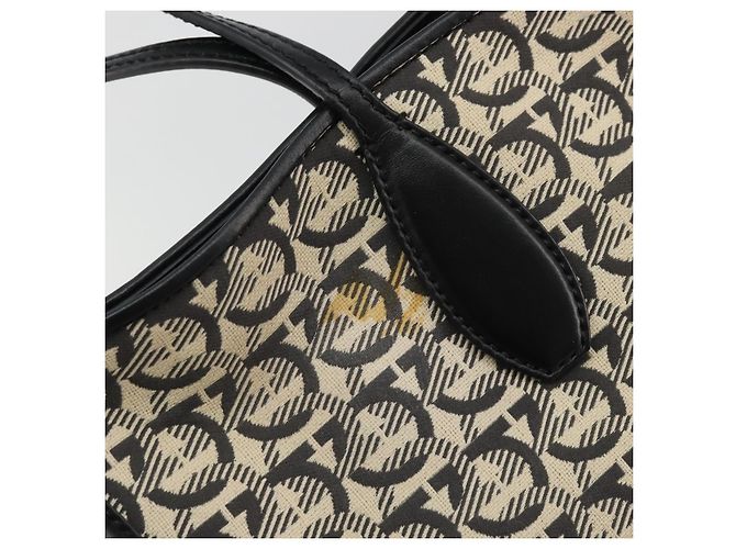 Salvatore Ferragamo Gancini Tote Bag Canvas Black Gold - vista 9