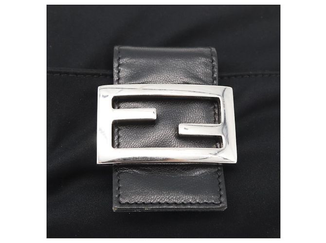FENDI Mamma Baguette Shoulder Bag Nylon Black Silver - vista 17