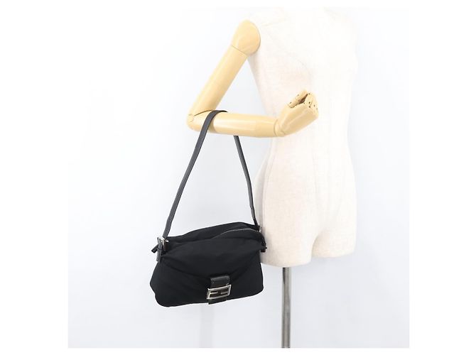 FENDI Mamma Baguette Shoulder Bag Nylon Black Silver - vista 23