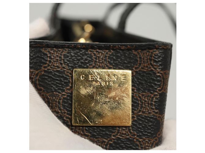 Céline CELINE Macadam Canvas Hand Bag PVC Leather 2way Black Gold - vista 10