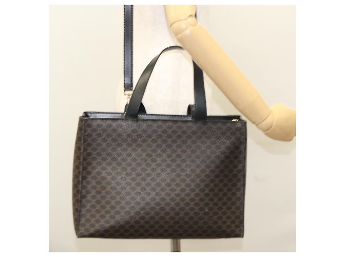 Céline CELINE Macadam Canvas Hand Bag PVC Leather 2way Black Gold - vista 29