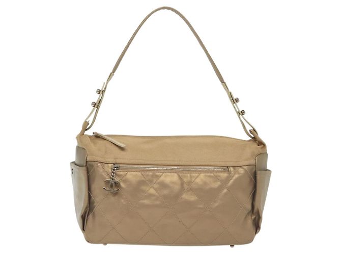 Bolsa de Ombro CHANEL Paris Biarritz Coated Canvas Bege Prata CC - vista 13