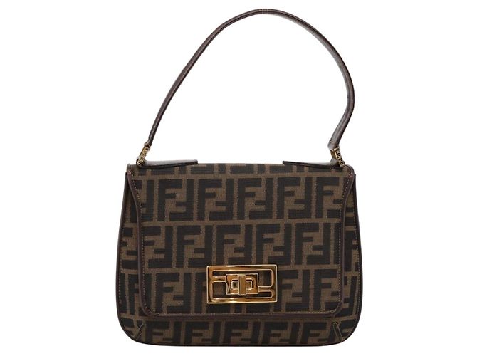 FENDI Zucca Canvas Mamma Baguette Shoulder Bag Brown Gold Tone - vista 13