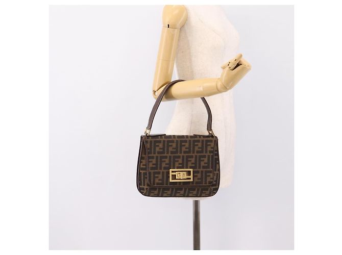 FENDI Zucca Canvas Mamma Baguette Shoulder Bag Brown Gold Tone - vista 24