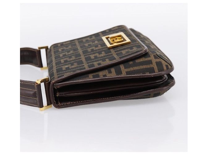 FENDI Zucca Canvas Mamma Baguette Shoulder Bag Brown Gold Tone - vista 3