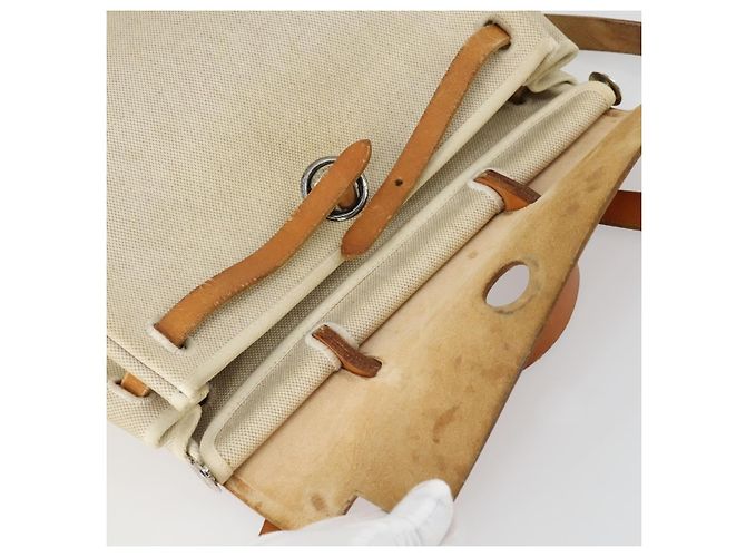 Hermès HERMES Herbag Ad PM Mochila Canvas Cuero 2way Beige Silver - vista 10