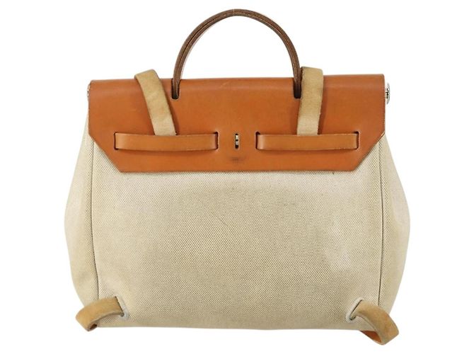 Hermès HERMES Herbag Ad PM Mochila Canvas Cuero 2way Beige Silver - vista 2