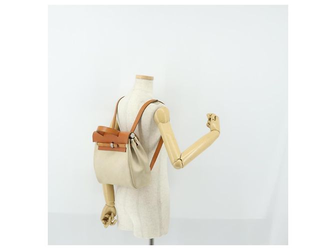 Hermès HERMES Herbag Ad PM Mochila Canvas Cuero 2way Beige Silver - vista 26