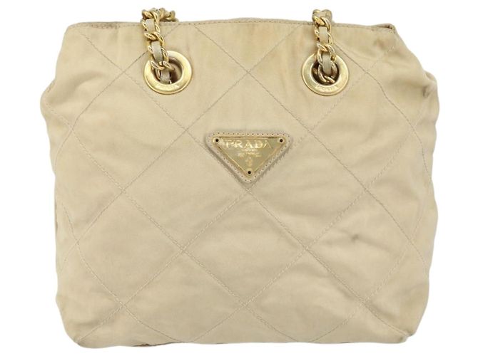 PRADA Chain Shoulder Bag Nylon Beige Gold - vista 13