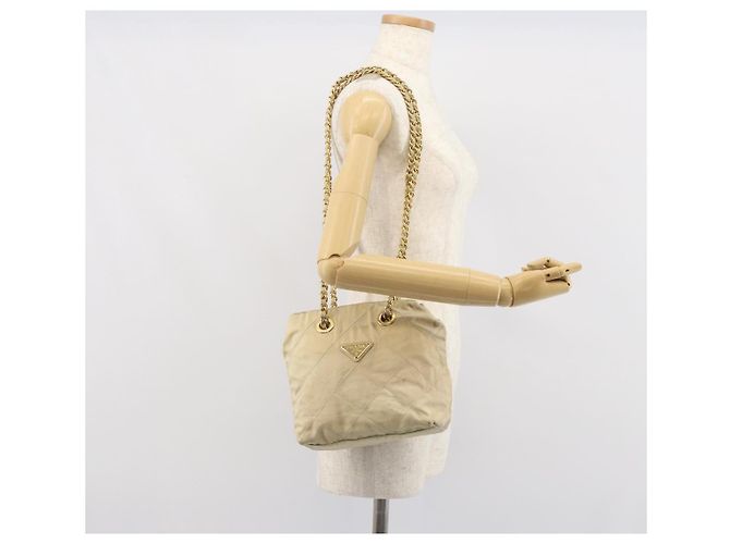 PRADA Chain Shoulder Bag Nylon Beige Gold - vista 22