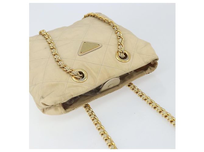 PRADA Chain Shoulder Bag Nylon Beige Gold - vista 6