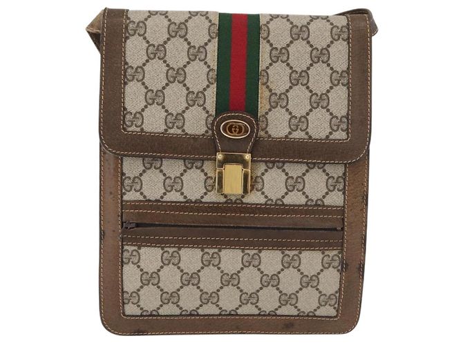 GUCCI GG Supreme Web Sherry Line Shoulder Bag PVC Beige Gold Red - vista 13