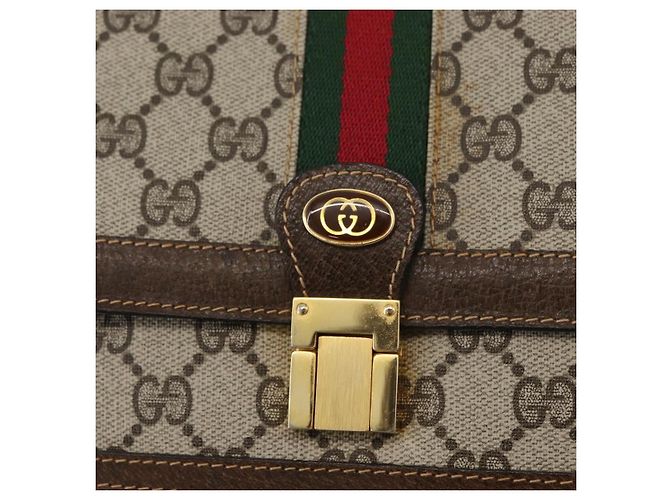 GUCCI GG Supreme Web Sherry Line Shoulder Bag PVC Beige Gold Red - vista 17