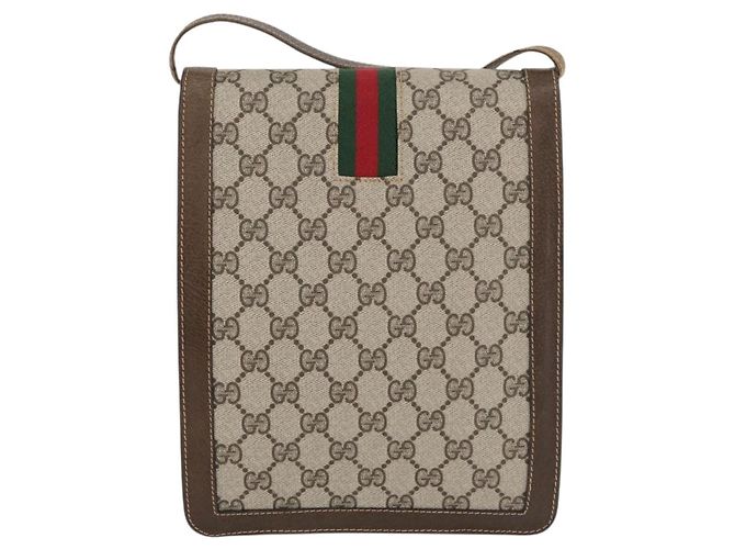 GUCCI GG Supreme Web Sherry Line Shoulder Bag PVC Beige Gold Red - vista 2