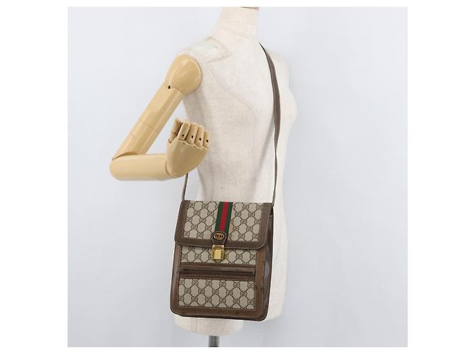 GUCCI GG Supreme Web Sherry Line Shoulder Bag PVC Beige Gold Red - vista 22