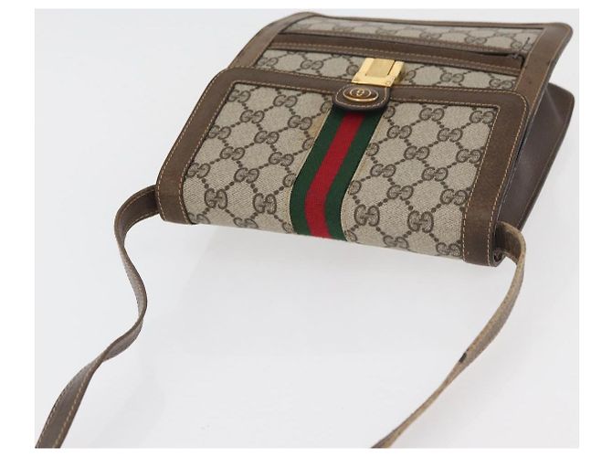 GUCCI GG Supreme Web Sherry Line Shoulder Bag PVC Beige Gold Red - vista 6