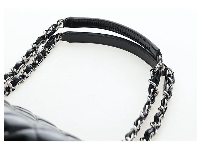 CHANEL Matelasse Mademoiselle Bowling Bag Patent Black Silver CC - vista 14