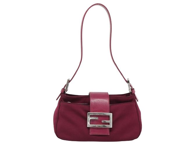 FENDI Mamma Baguette Shoulder Bag Cotton Wine Red Silver - vista 13