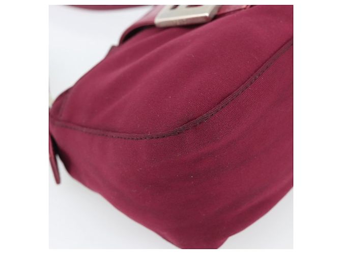FENDI Mamma Baguette Shoulder Bag Cotton Wine Red Silver - vista 14