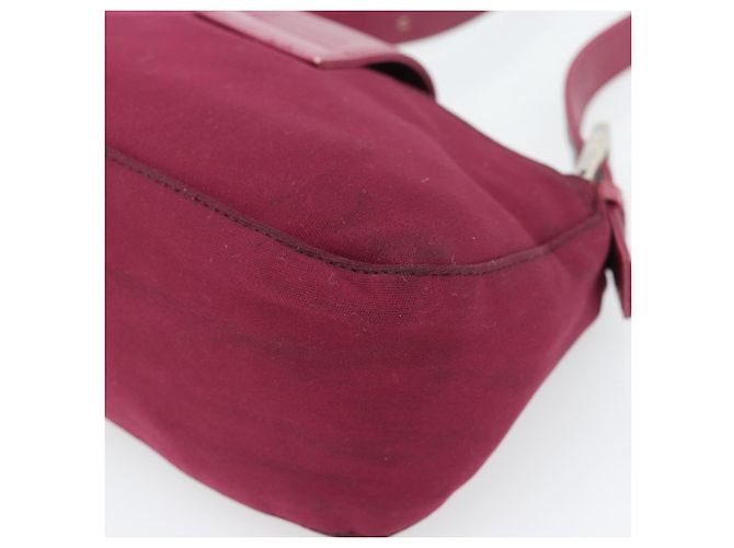 FENDI Mamma Baguette Shoulder Bag Cotton Wine Red Silver - vista 15