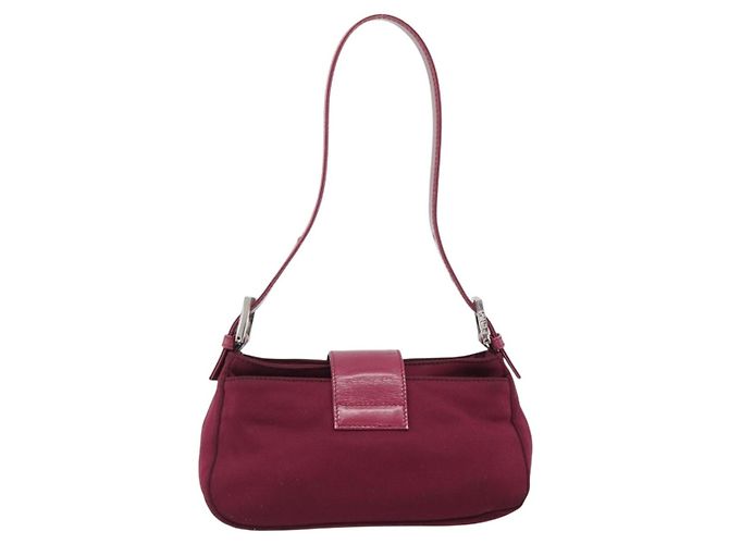 FENDI Mamma Baguette Shoulder Bag Cotton Wine Red Silver - vista 2