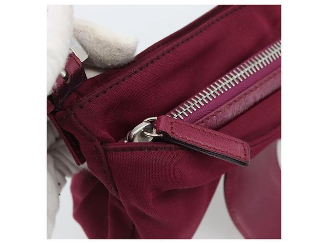 FENDI Mamma Baguette Shoulder Bag Cotton Wine Red Silver - vista 23