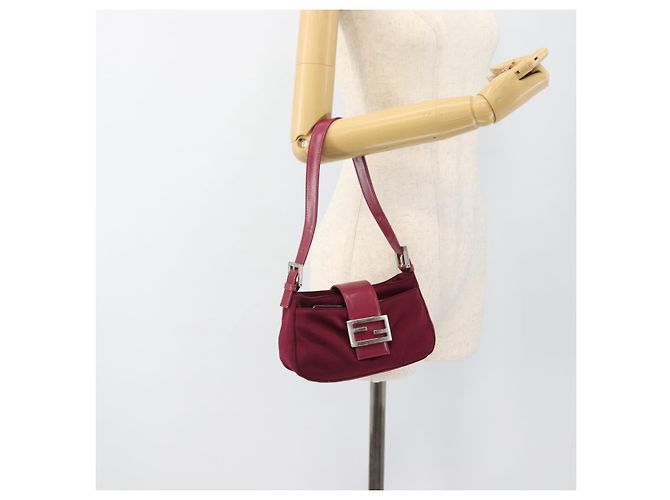 FENDI Mamma Baguette Shoulder Bag Cotton Wine Red Silver - vista 25
