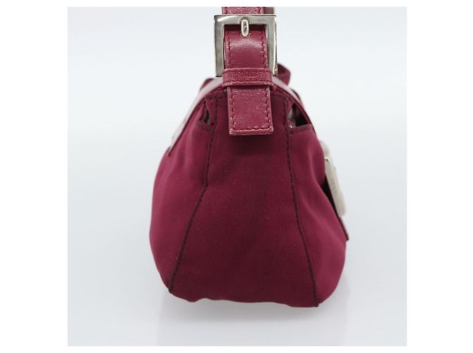FENDI Mamma Baguette Shoulder Bag Cotton Wine Red Silver - vista 3