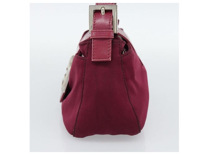 FENDI Mamma Baguette Shoulder Bag Cotton Wine Red Silver - vista 4