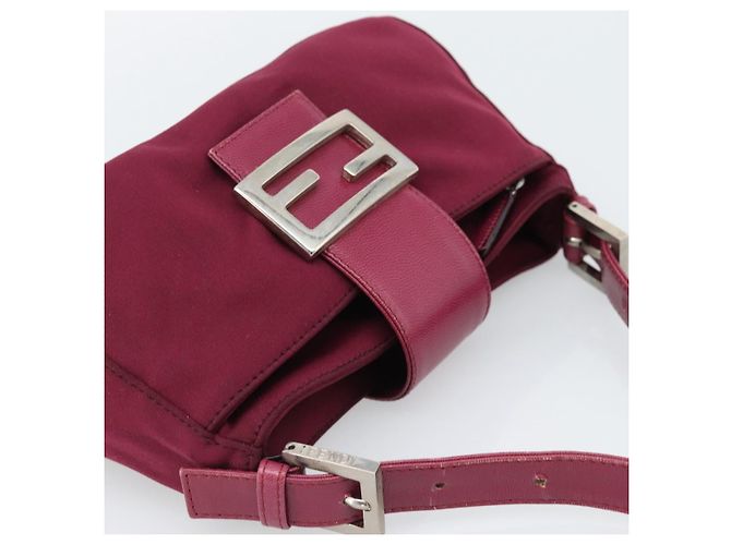 FENDI Mamma Baguette Shoulder Bag Cotton Wine Red Silver - vista 6