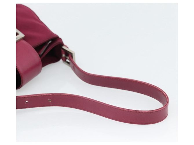 FENDI Mamma Baguette Shoulder Bag Cotton Wine Red Silver - vista 7
