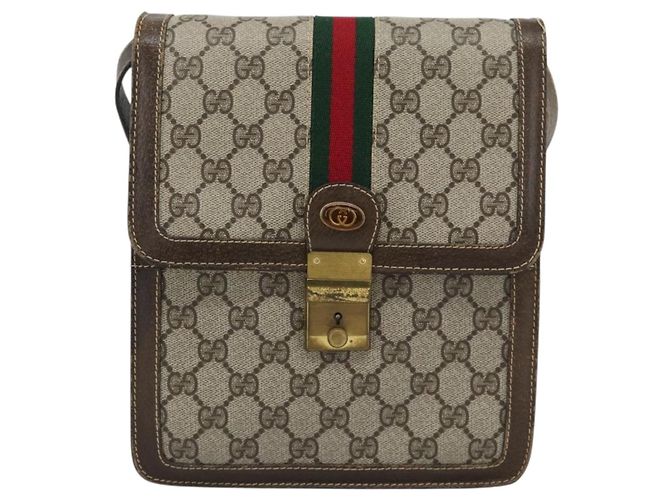 GUCCI GG Supreme Web Sherry Line Shoulder Bag PVC Beige Gold - vista 13
