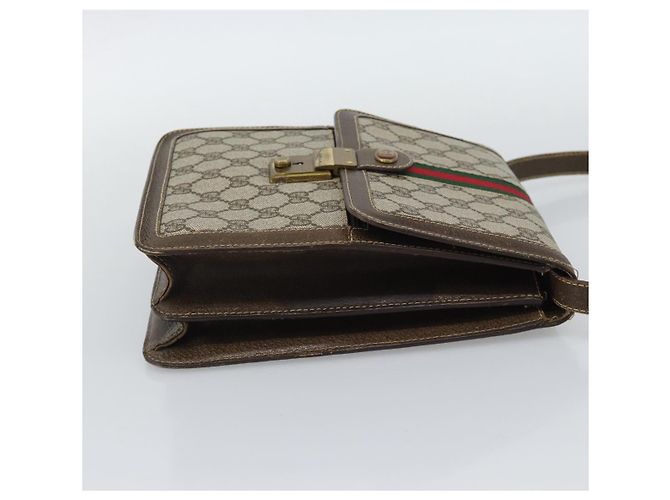 GUCCI GG Supreme Web Sherry Line Shoulder Bag PVC Beige Gold - vista 4