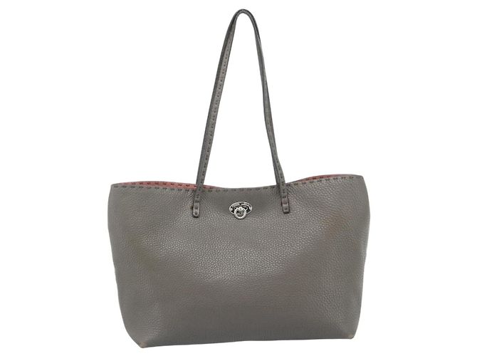 FENDI Bolsa Tote Celeria Couro Cinza Prata - vista 13