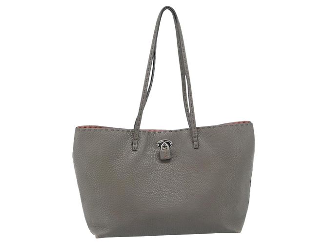 FENDI Bolsa Tote Celeria Couro Cinza Prata - vista 2