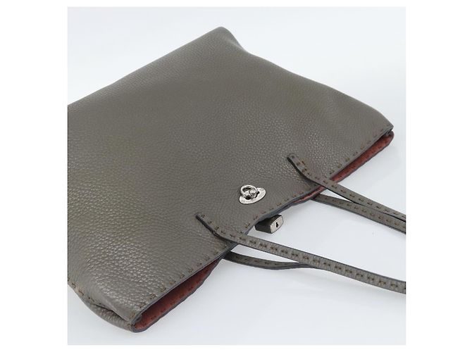 FENDI Bolsa Tote Celeria Couro Cinza Prata - vista 6