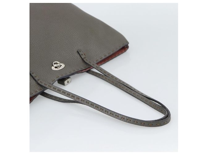 FENDI Bolsa Tote Celeria Couro Cinza Prata - vista 7
